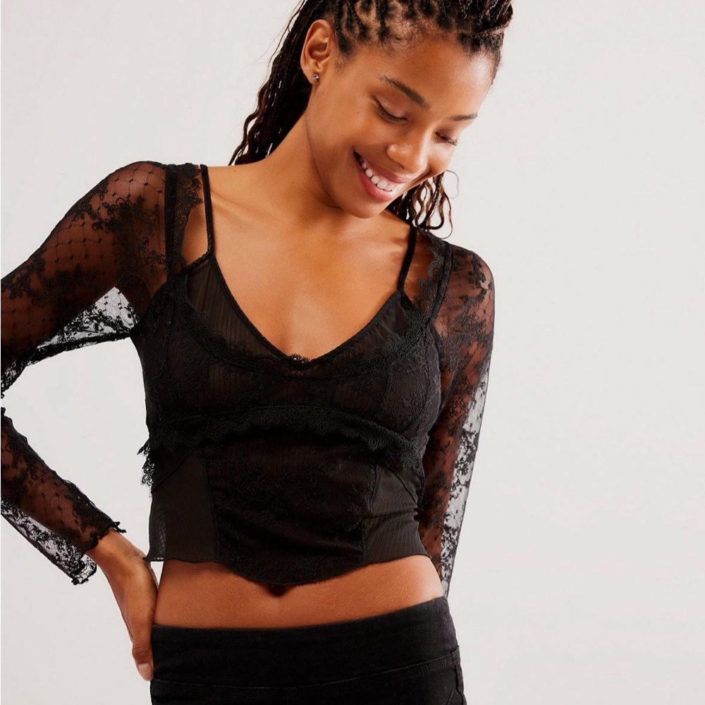 Free People NWT Black Long Sleeve Lace Corset - “Picture Perfect Corset”